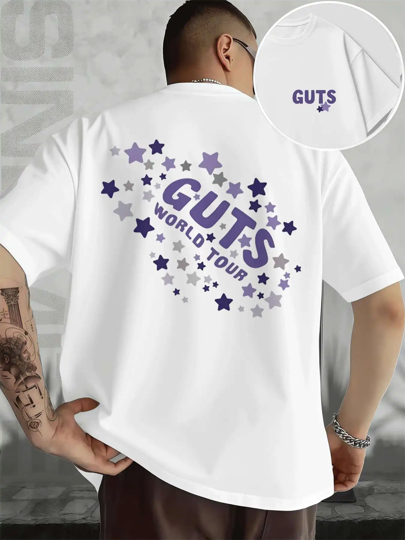 

Men's Tshirt Guts World Tour Tee Men's Double-Sided printed Fashionable Casual Crew Neck 220gsm Pure Cotton T-Shirt