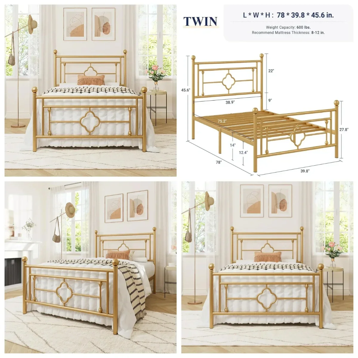 إطار سرير بمنصة معدنية ممتازة بحجم مزدوج مع لوح أمامي عتيق على الطراز الفيكتوري ولوح للقدمين/أساس مرتبة/تخزين تحت السرير #1