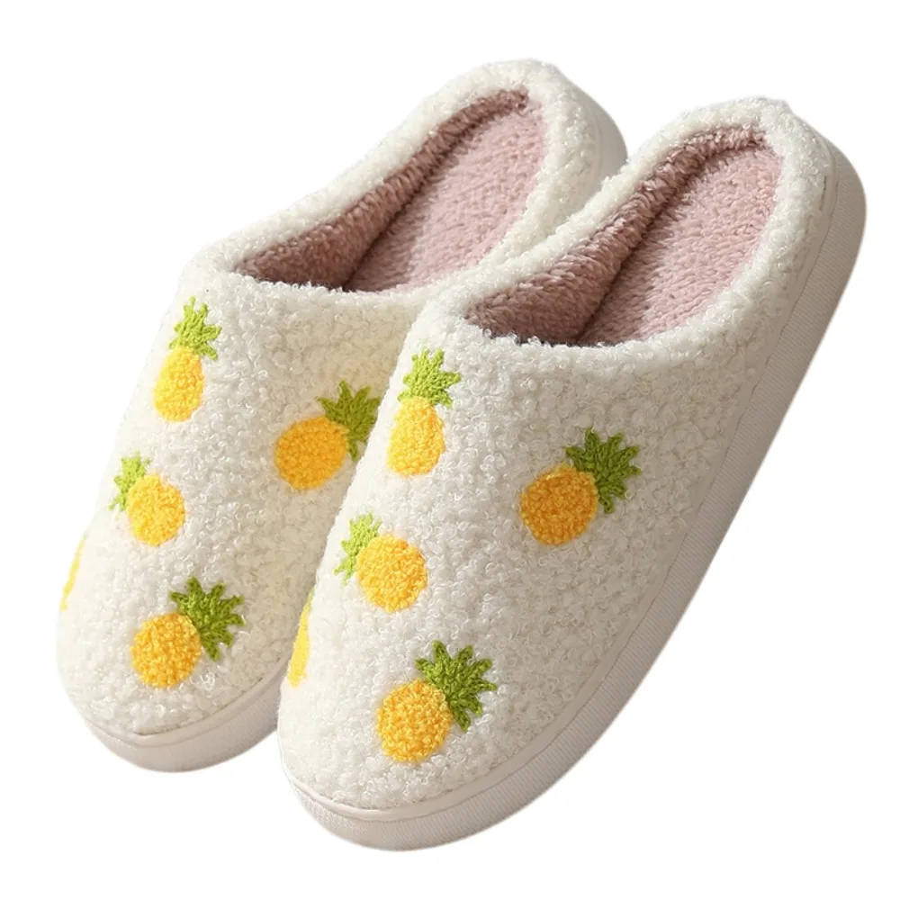 Cute Strawberry Fruit Slippers Cherry Pineapple Winter Fluffy Slippers Non-slip Soft Slippers Indoor Outdoor
