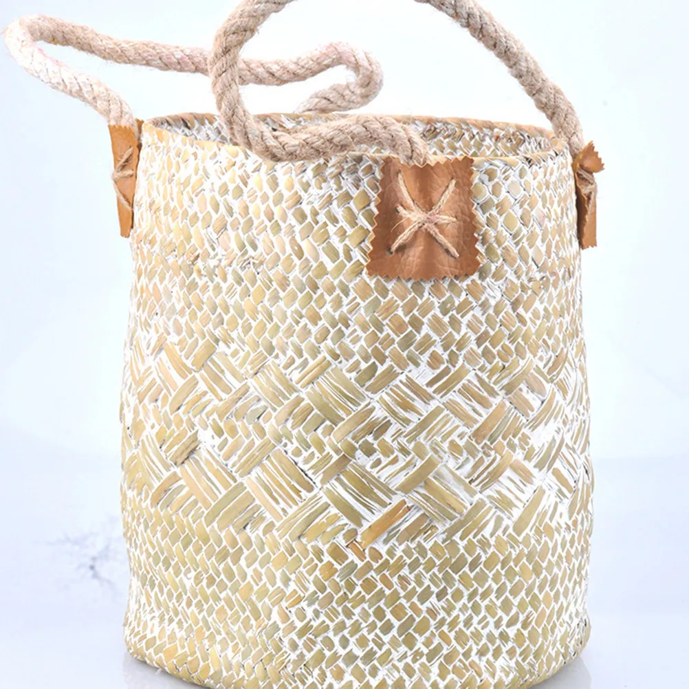 

Eco Friendly Seagrass Woven Flower Pot Basket Handmade Braided Desktop Storage Box Laundry Basket Plant Holder Balcony Living
