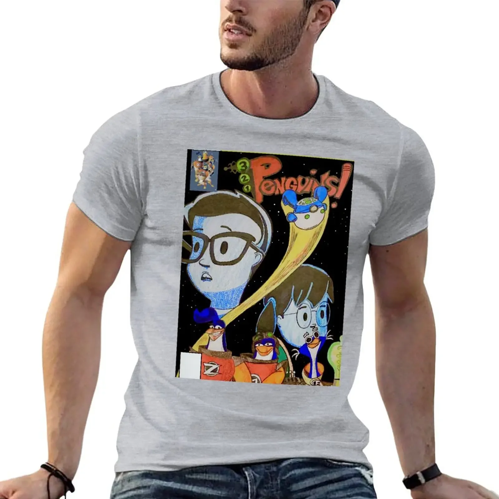 เพนกวิน3-2-1! เสื้อยืดผ้าฝ้ายผู้ชายพิมพ์ลายสัตว์สำหรับแฟนกีฬาเสื้อยืดท็อปแบบตัวสั้น #1ฉบับใหม่