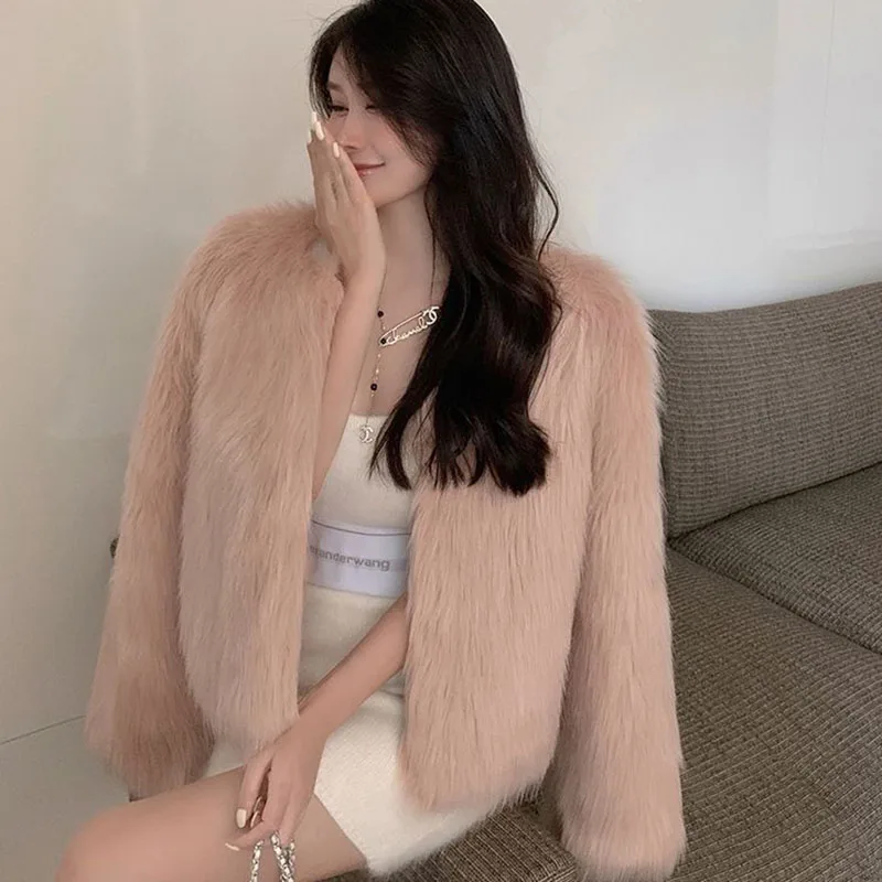 Lucyever Korean Fashion Faux Fox Fur Coat Ladies Luxury Short Imitation Fur Jackets Women High Quality Cardigan Plush Outerweart