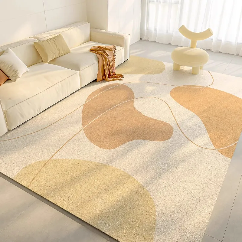 Orange Warm-toned Living Room Carpet Abstract Geometric PVC Leather Mats Oil-proof Water Proof Wipeable No-clean Easy Clean Rug