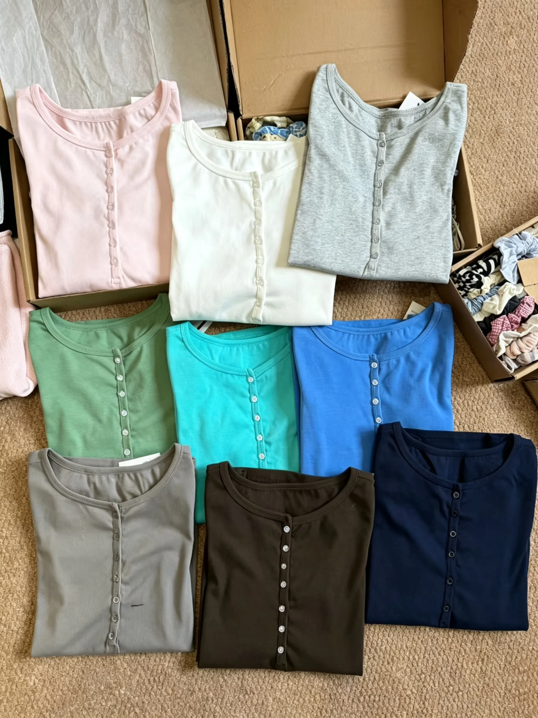 Seven Buttons Cotton Long Sleeve T-shirts Woman Autumn O-neck Solid Casual Tee Shirt All-match Preppy Style Basic Slim Tshirts