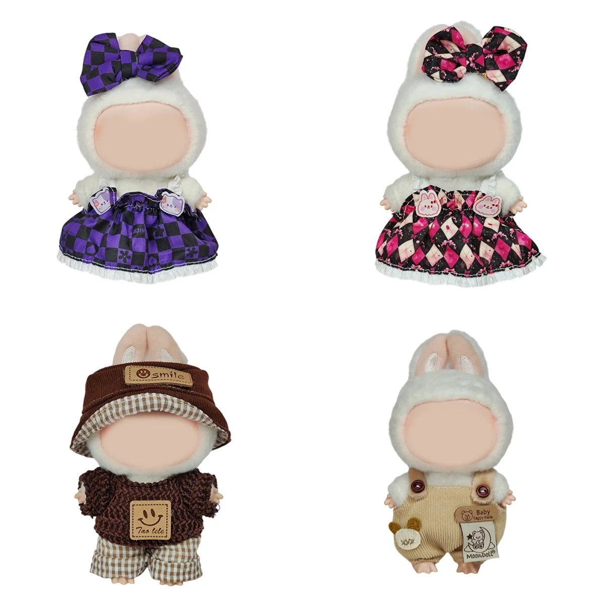 

Одежда для куклы Labubu V1 V2 17 см — полосатый свитер, комбинезон и шапка | Очаровательный тканевый наряд из лабубу