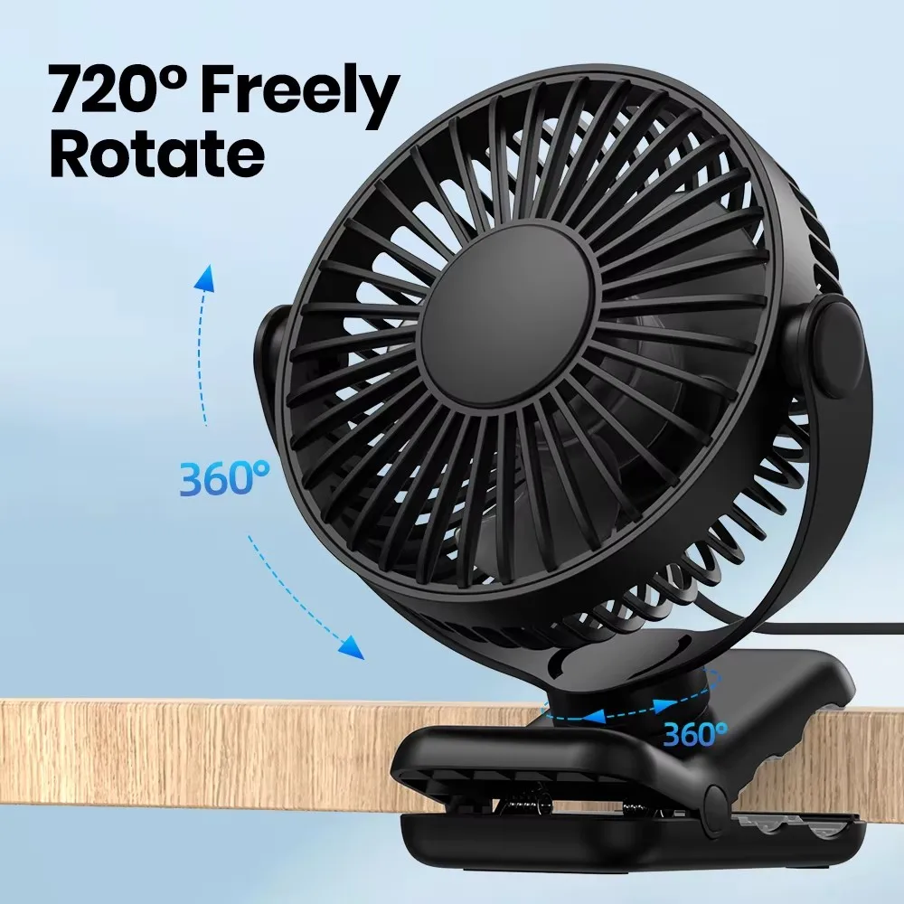 Mini Portable Clip On Fan USB Desk Fan 3 Leaf Speeds Quiet Wind 720° Rotate Personal Electric Fan Standing Fans for Room Home