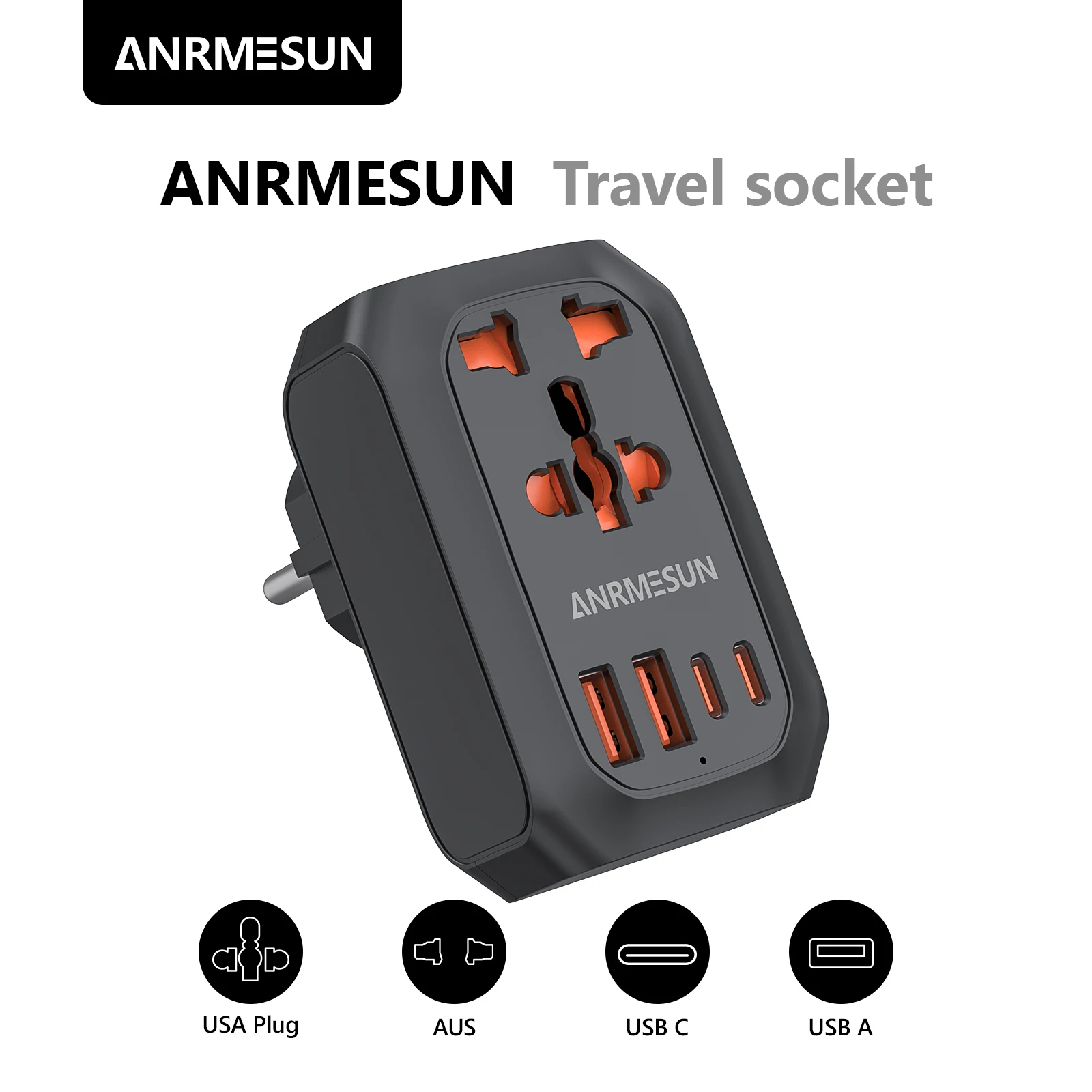 PD 20W Outlet All-in-1 Multi Power Socket with 2 USB Fast Charging 2 Type-C Port 10A Power Adapter For EU UK Plug Travel PD 20 w