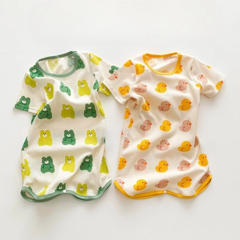 0-3 Years Summer Newborn Clothing Babysuits Print Cartoon Romper Boys Girls Baby Anti Kick Sleepwear Thin Ice Silk Comfortable