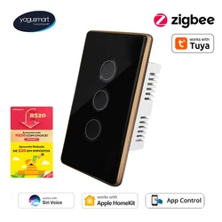 Yagusmart Zigbee Smart Switches Tempered Glass Wall Panel Light Touch Switch Work with Tuya APP Alexa Google Home Control