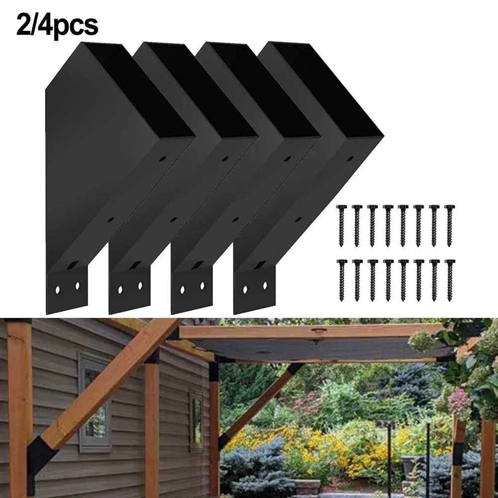 Soportes de pérgola de hierro, Conectores resistentes, 2mm de espesor, construcción, revestimiento negro, juego completo, fácil de instalar, servicio pesado