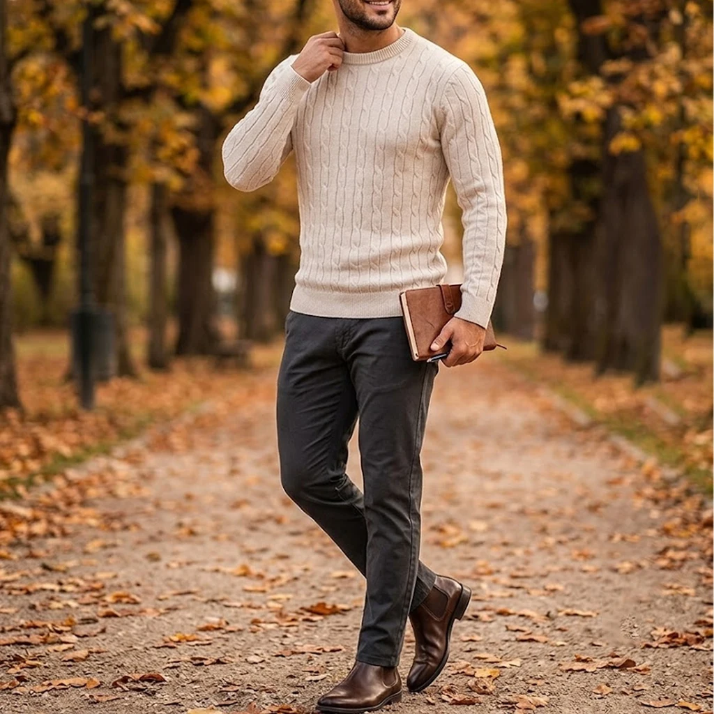 Neuer Herren-Strickpullover Einfarbiger Pullover Warme Lässige Herren-Winterbluse Herren-Winterpullover Outdoor-Rollkragenpullover – Detail 2