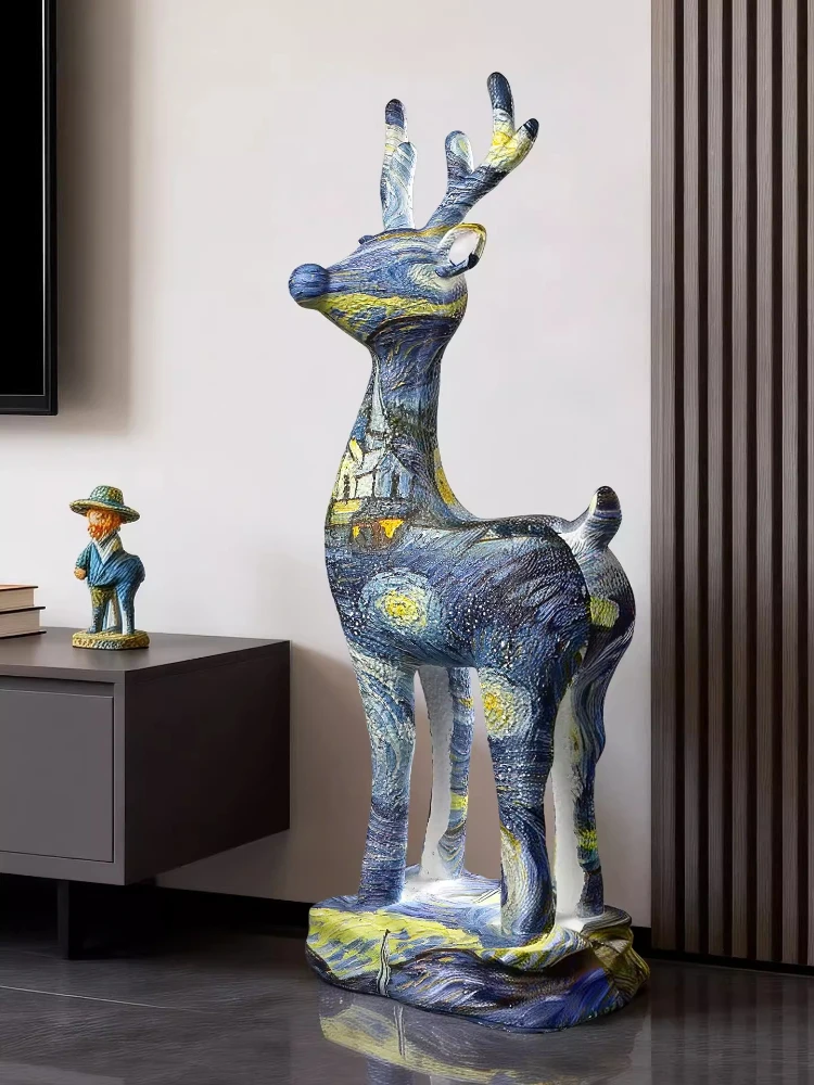 Starry Sky Deer Statue Floor Decoration Modern Simple Living Room TV Cabinet Home Decor Accessories High End Housewarming Gift