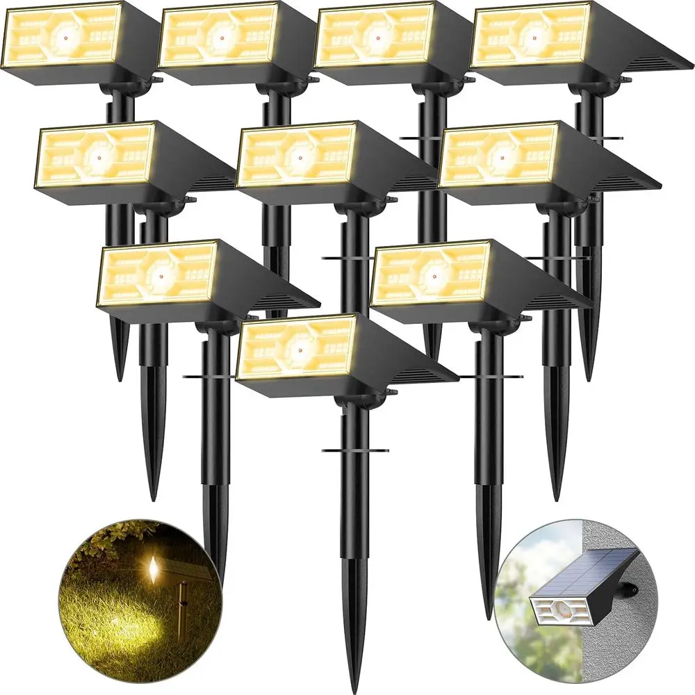 

10 Pack 56 LED Waterproof Outdoor Spotlights with Auto On/Off, Warm White for Garden Pathways