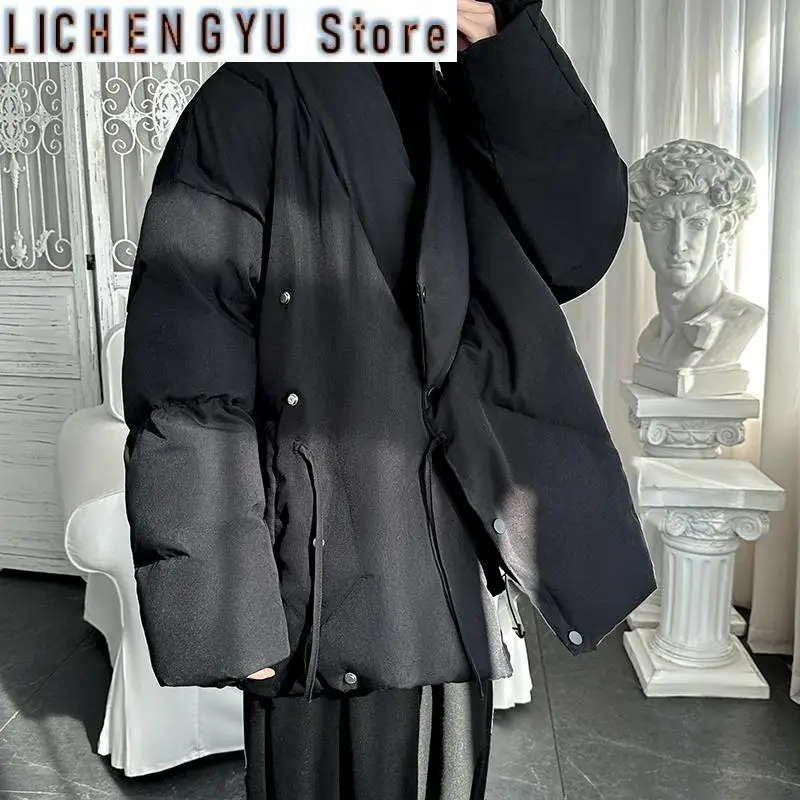 Winter New Chinese-style Cotton-padded Jacket Mens Versatile Casual Style High-end Feel Niche Collarless Design Coat Jacket