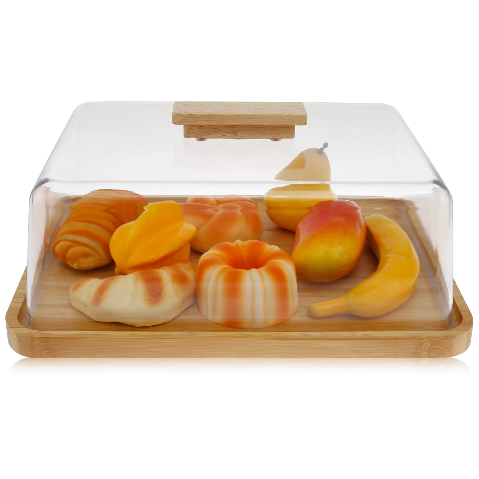 

Деревянный поднос для торта с пылезащитной крышкой, тарелка для фруктов и овощей, домашняя кухня, ресторан, сервировочный поднос для напитков, чая, кофе, прямоугольный поднос