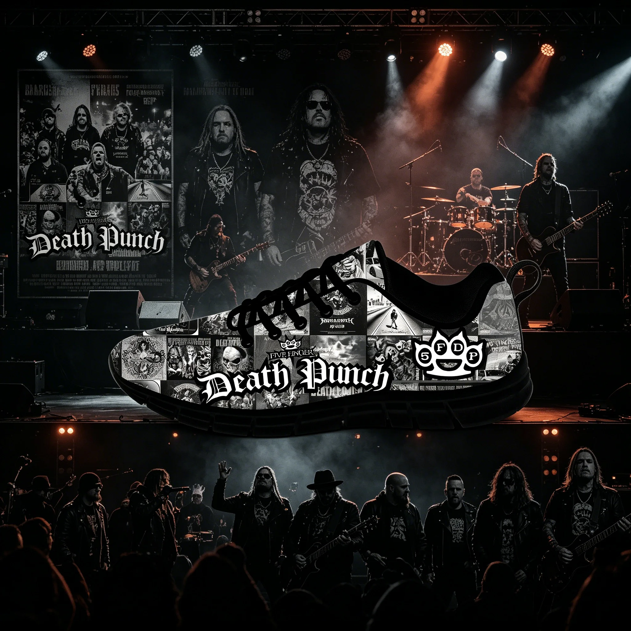 

Five Finger Death Punch Band Pattern Low Top Sneakers Custom Printed Design Lightweight All Match Unisex Shoes