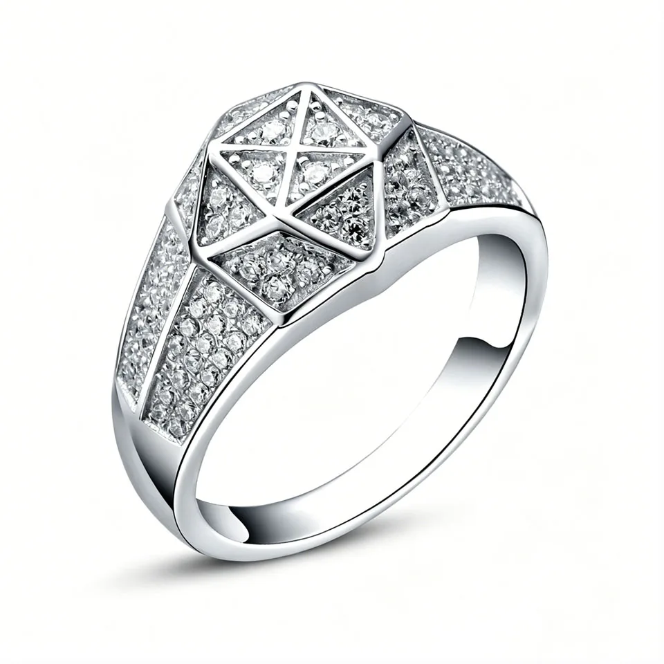 VANAXIN Hip Hop Square Cross Signet Ring Full Sparkling Zircon Platinum Plated Men's Statement Geometric Jewelry