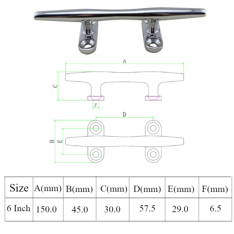 HD 8PCS 6inch 150mm Heavy Duty Stainless Steel Marine Boat Deck Hollow Open Base Cleat Flush Mooring Cleat For Boat Yacht Ship