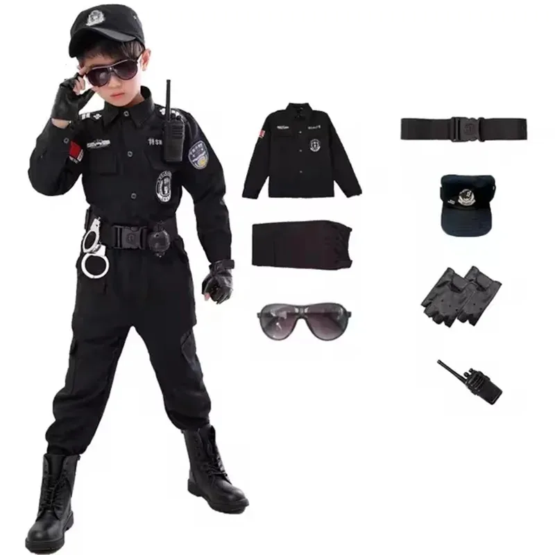 Halloween Children Policeman Cosplay Costume Boys Girls Kid Police Uniform Army Policemen Clothing Sets Party Dress Up Gift