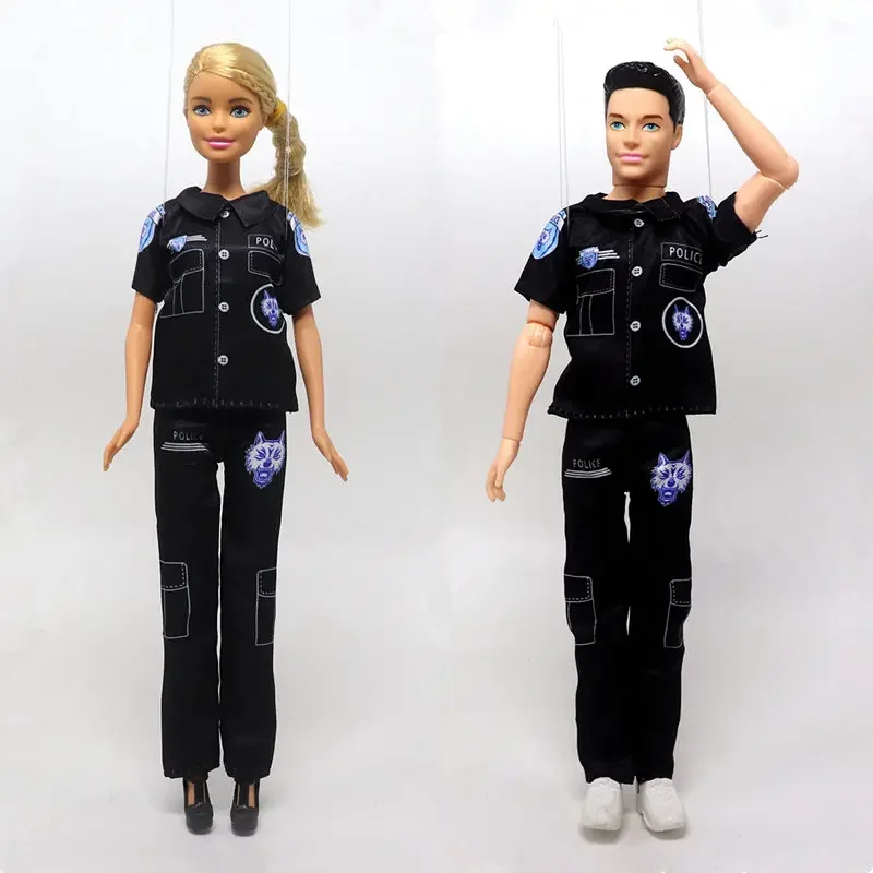 Doll Clothes Black Police Uniform Jeans Suit for Men 30cm Girls Toy Dressup Trousers