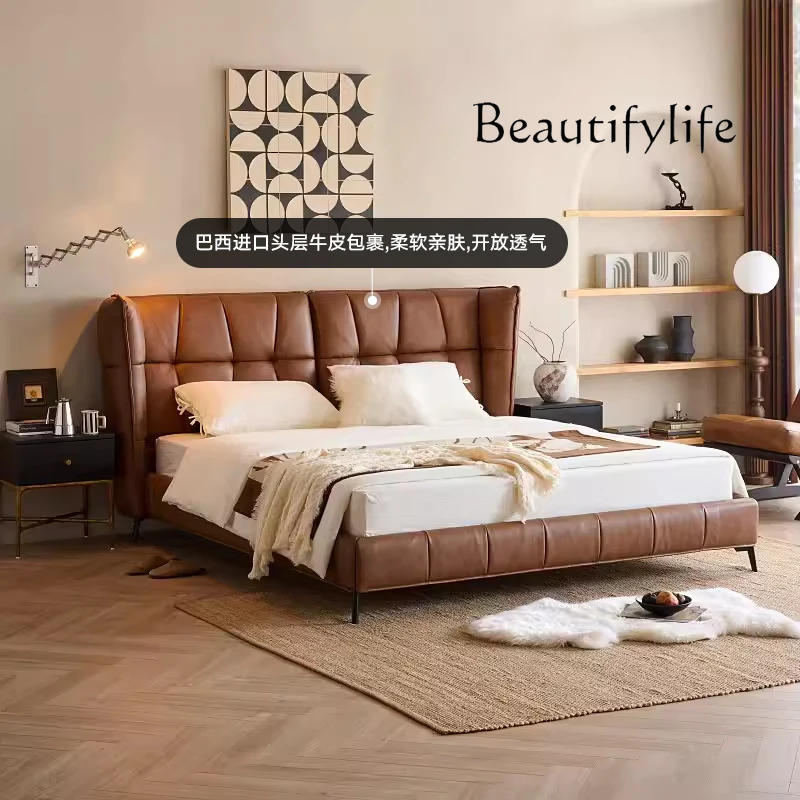 Nordic Light Luxury Modern Bedroom Leather Big Bed Minimalist Double Bed Pull Point Design Bed