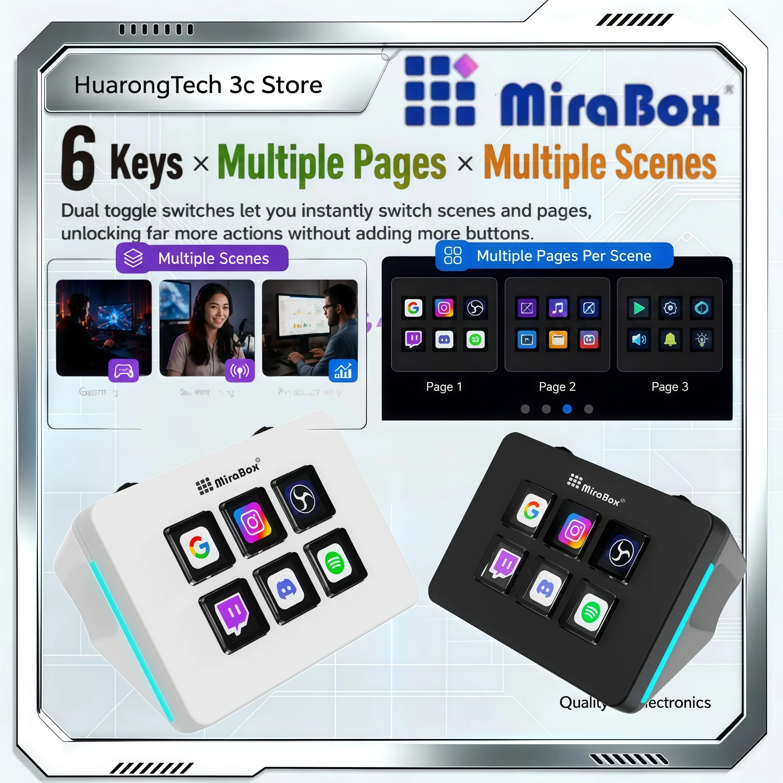 New Mirabox Stream Dock Mini EN3 Macro Console 6 LCD Keys MultiPage MultiScene Switch Programmable Keypad For Live Streaming