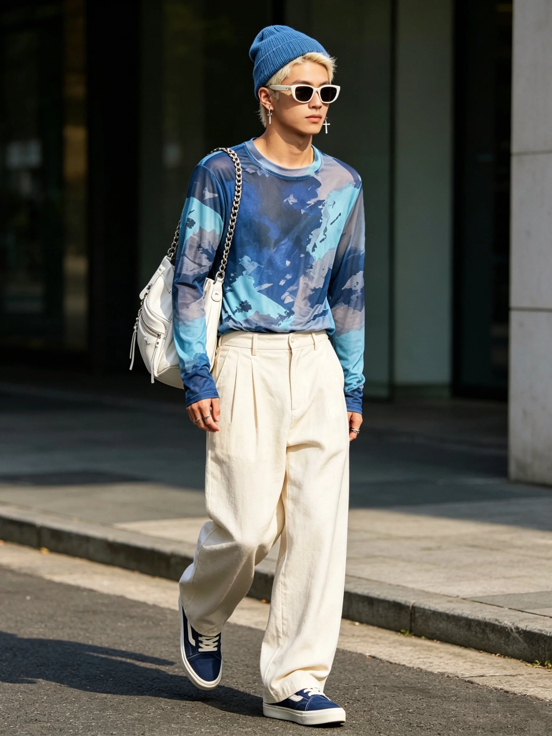 

Artistic Color Splashed Dyeing Print Mesh Slim Fit Sexy See through Long Sleeve round Neck T-Shirt by BUDDYBODY Breathable Co...