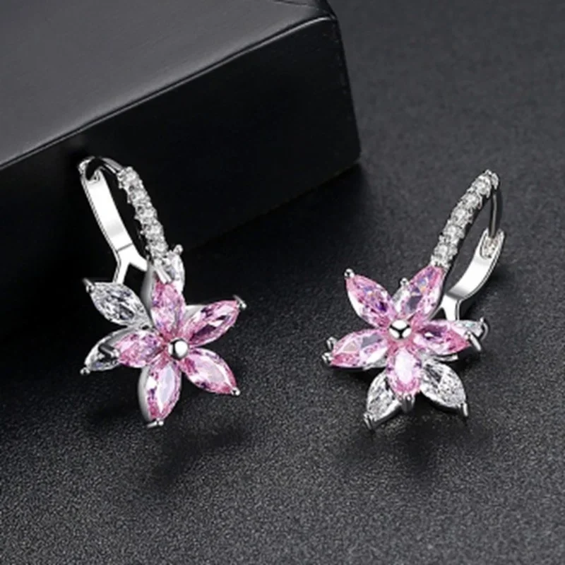 Luxury Cubic Zircon Easy Wear Lovely Geometric Flower Milticolor Stud Earrings for Women Temperament Party Fashion Jewelry