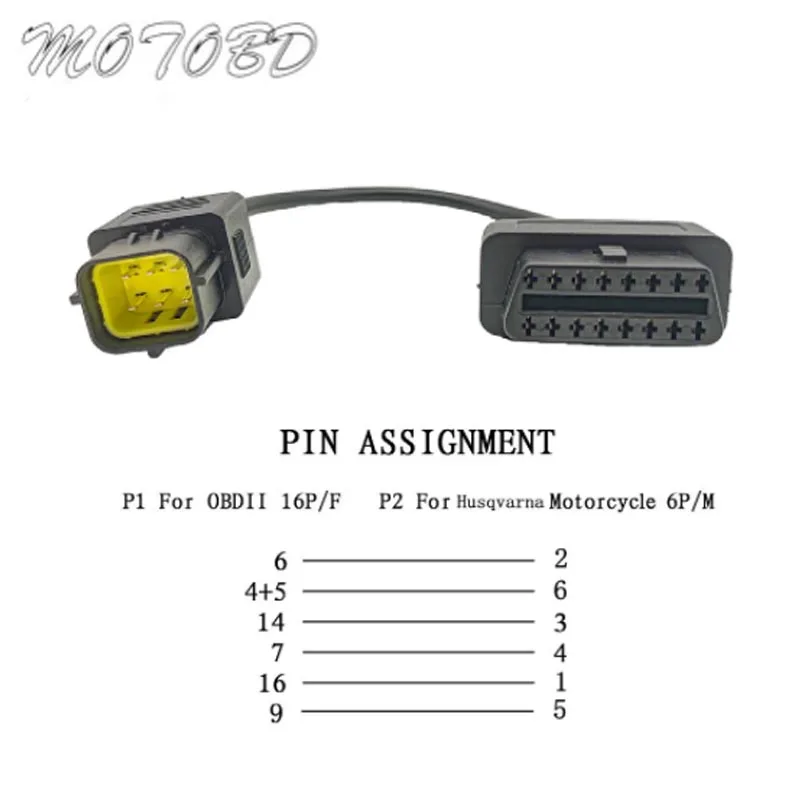 6Pin Motorcycle OBD2 Diagnostics Cable Connector for Husqvarna Motorbike OBD Extension Cable Adapter