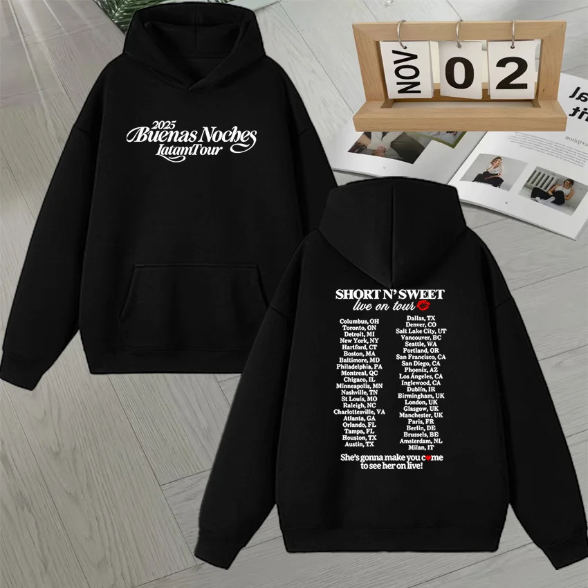 

2025 Fashion Sabrina Carpenter Short N Sweet Live Tour Graphic Double Sided Print Hoodie Fleece Men Women Long sleeve Pullovers