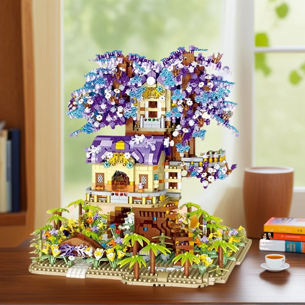 3149/PCS Set di blocchi di costruzione della casa sull'albero delle fate, puzzle di blocchi di architettura naturale, ornamenti decorativi, regali del festival