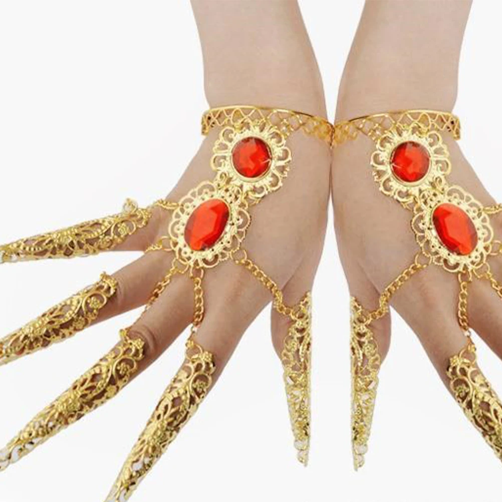 

4Pcs Belly Dance Jewelry Egyptian Golden Bracelet with Red Crystal Rhinestone Flexible Fit Gift Belly Dance Bracelet
