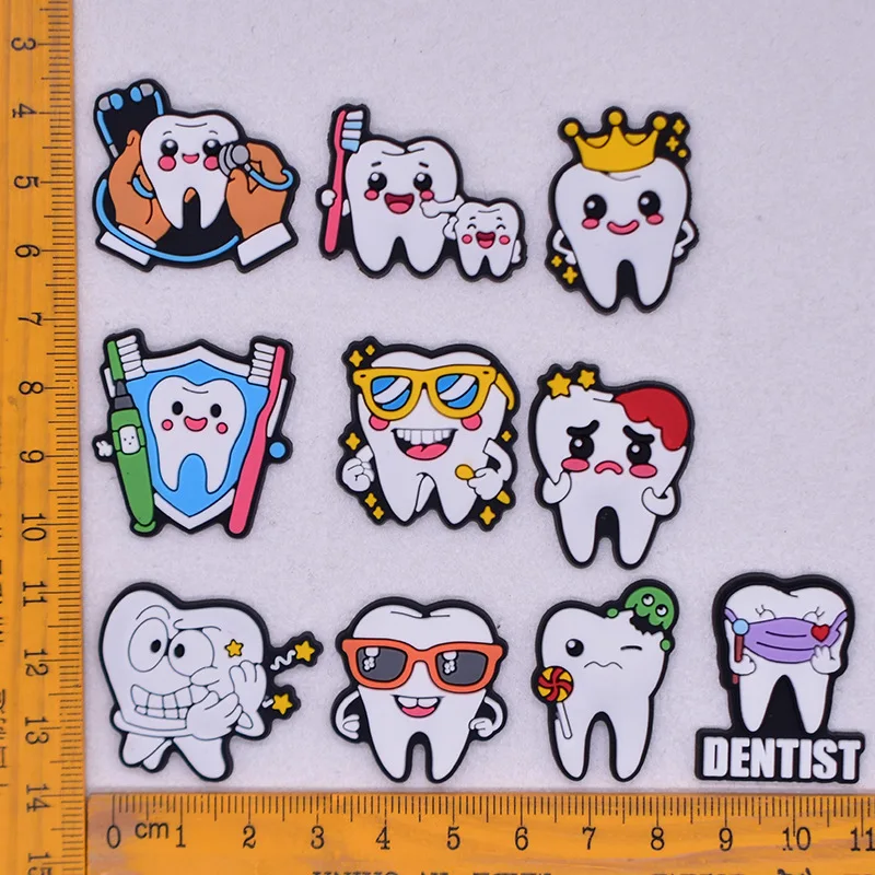 10PCS Set Cute Cartoon Teeth Dentist Large PVC Shoe Charms Clog Decor DIY Shoe Accessories For Slides Sandals Themed Kids Gifts