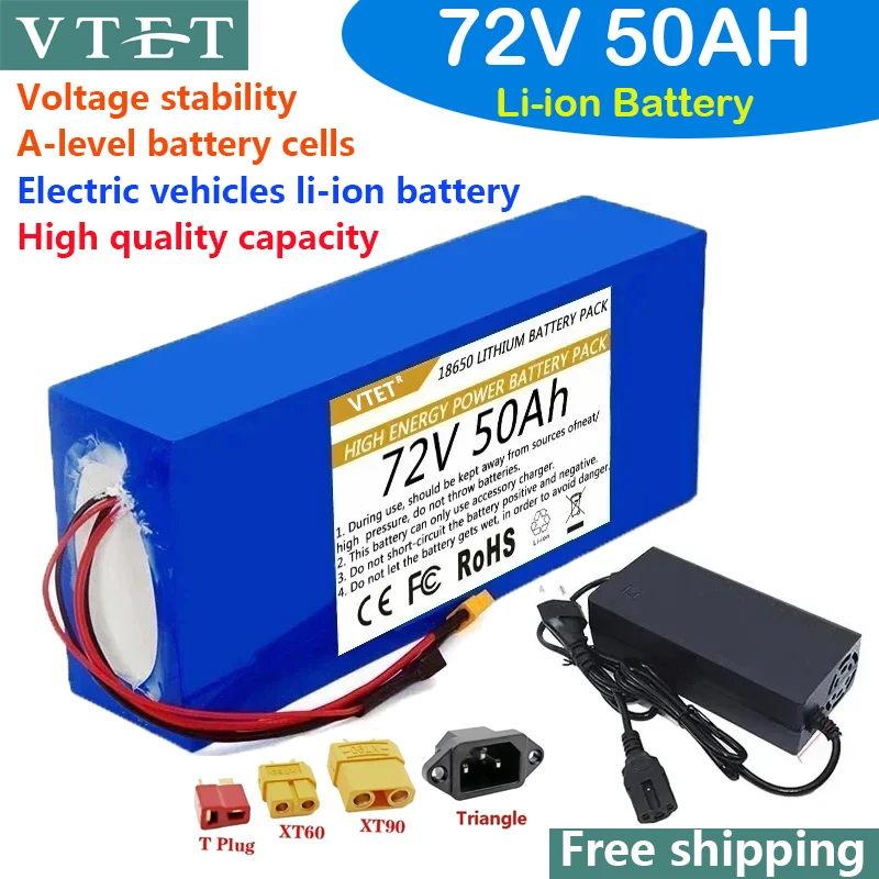 2024 72V 50-20Ah 18650 Lithium Battery Pack High Quality Battery Pack 3000W High Power Battery+Free  84V 3A Charger BMS DIY Make