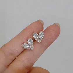 Fashion Dazzling Zircon Heart Stud Earrings For Women Romantic Female Rhinestone Crystal Earrings Jewelry