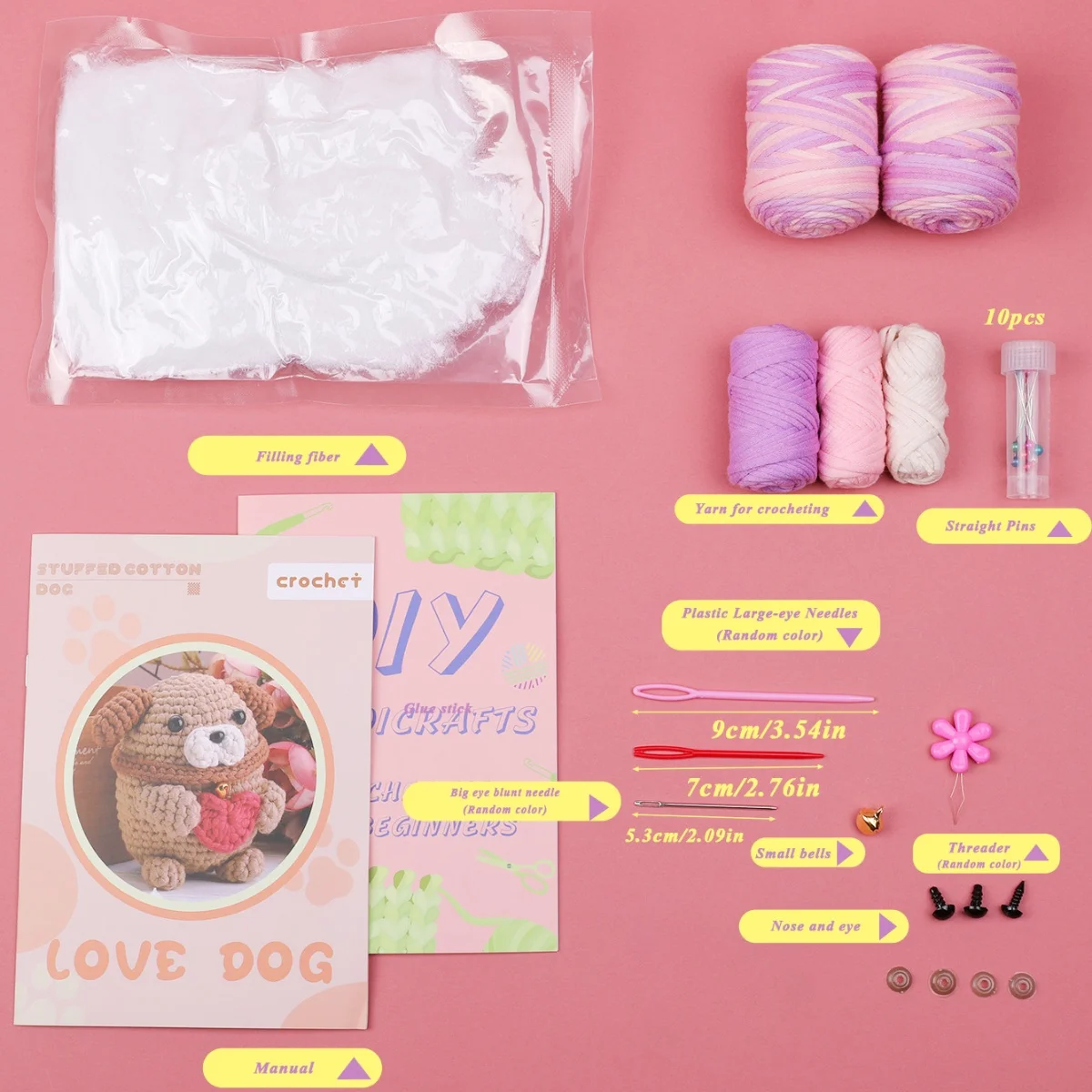 مجموعة كروشيه للكلاب من MIUSIE للمبتدئين، مجموعة أدوات كروشيه من مزيج القطن والنايلون تتضمن دروس فيديو مع غزل كافي وملحقاتها #2