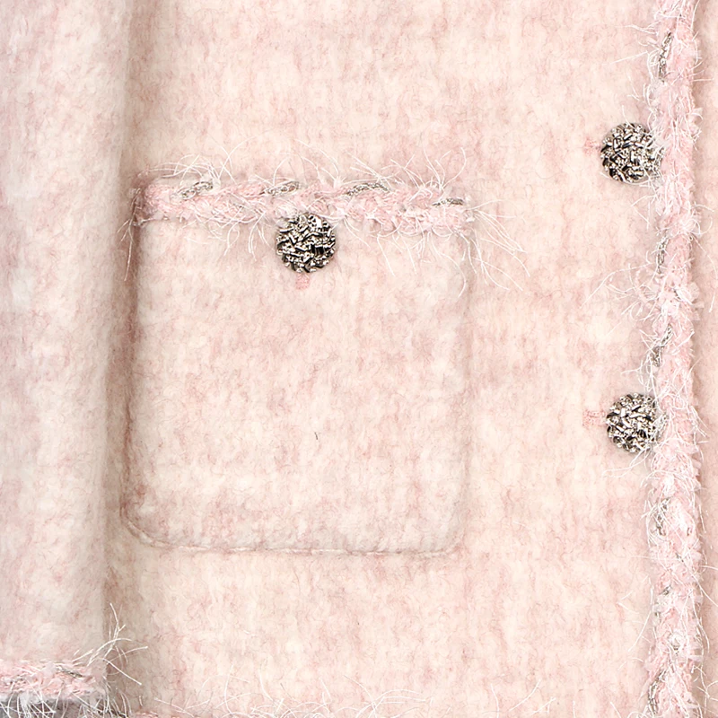 2025 simple, fashionable and elegant pink age-reducing socialite high-end temperament round neck single-breasted jacket