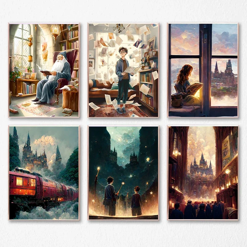 Classic Magic Movie Wizard World Posters Magic School Train Canvas Painting Print Wall Art Pictures for Office Living Room Decor