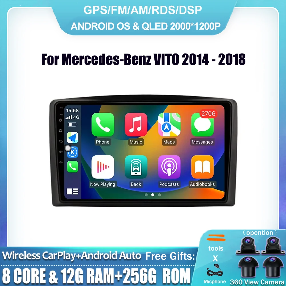 

Carplay Android 14 Car Radio For BENZ VITO 2014 - 2018 GPS Navigation Seteo With WIFI Bluetooth DSP RDS 10.1-inches IPS Screen