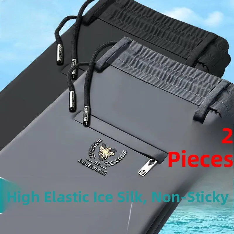 

Высококачественные мужские модные повседневные брюки: летние, тонкие, с эластичным поясом, прямые, спортивные, из ледяного шелка, рабочие, длинные