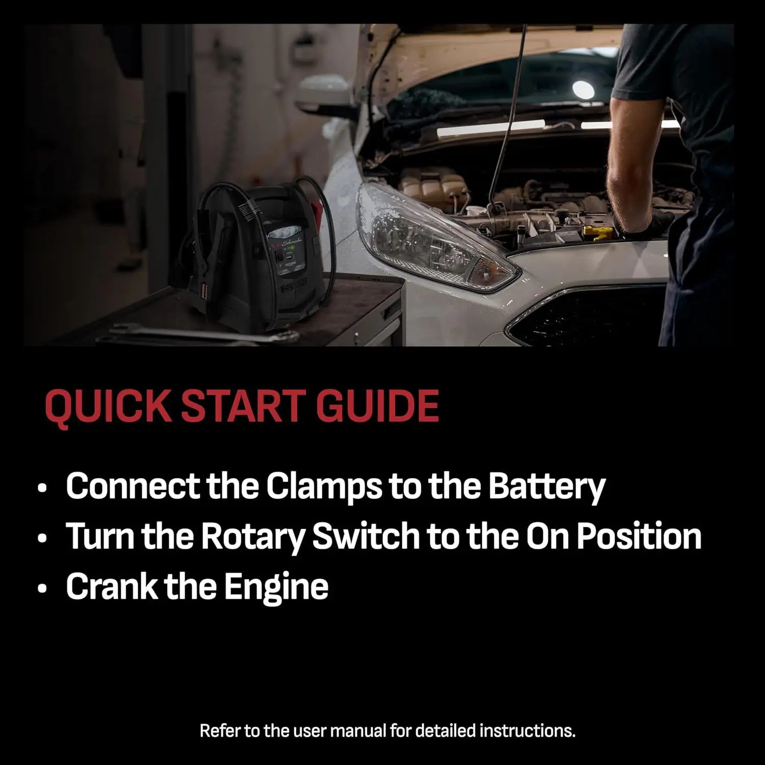 Schumacher SJ1330 1000 Peak Amp Jump Starter وضاغط هواء مع منافذ طاقة محمولة USB 12 فولت #3