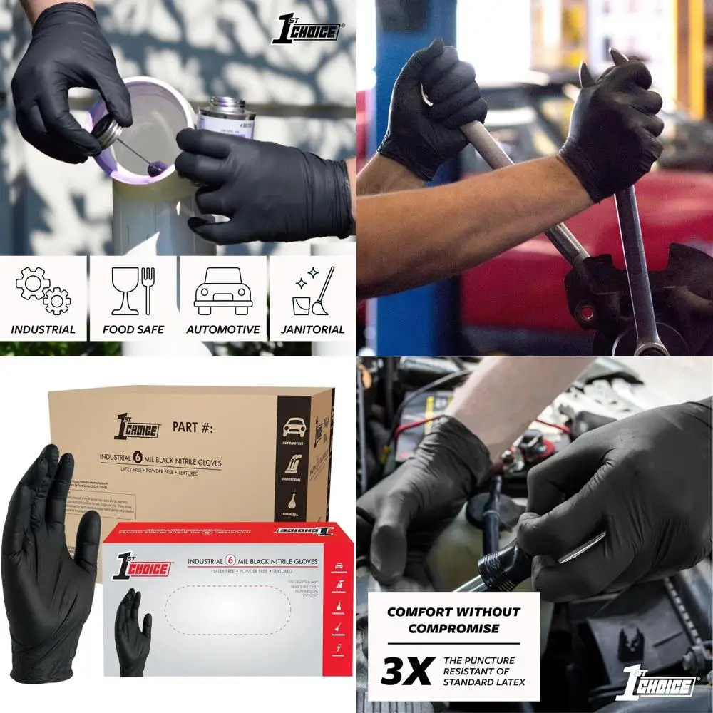 

Одноразовые нитриловые перчатки, без латекса, черные, 6 мил, подходят для промышленного применения, механиков, уборки и домашнего использования.