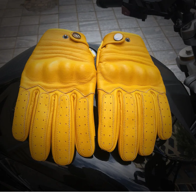 

Motorcycle leather gloves with touch screen anti slip and wear-resistant retro style