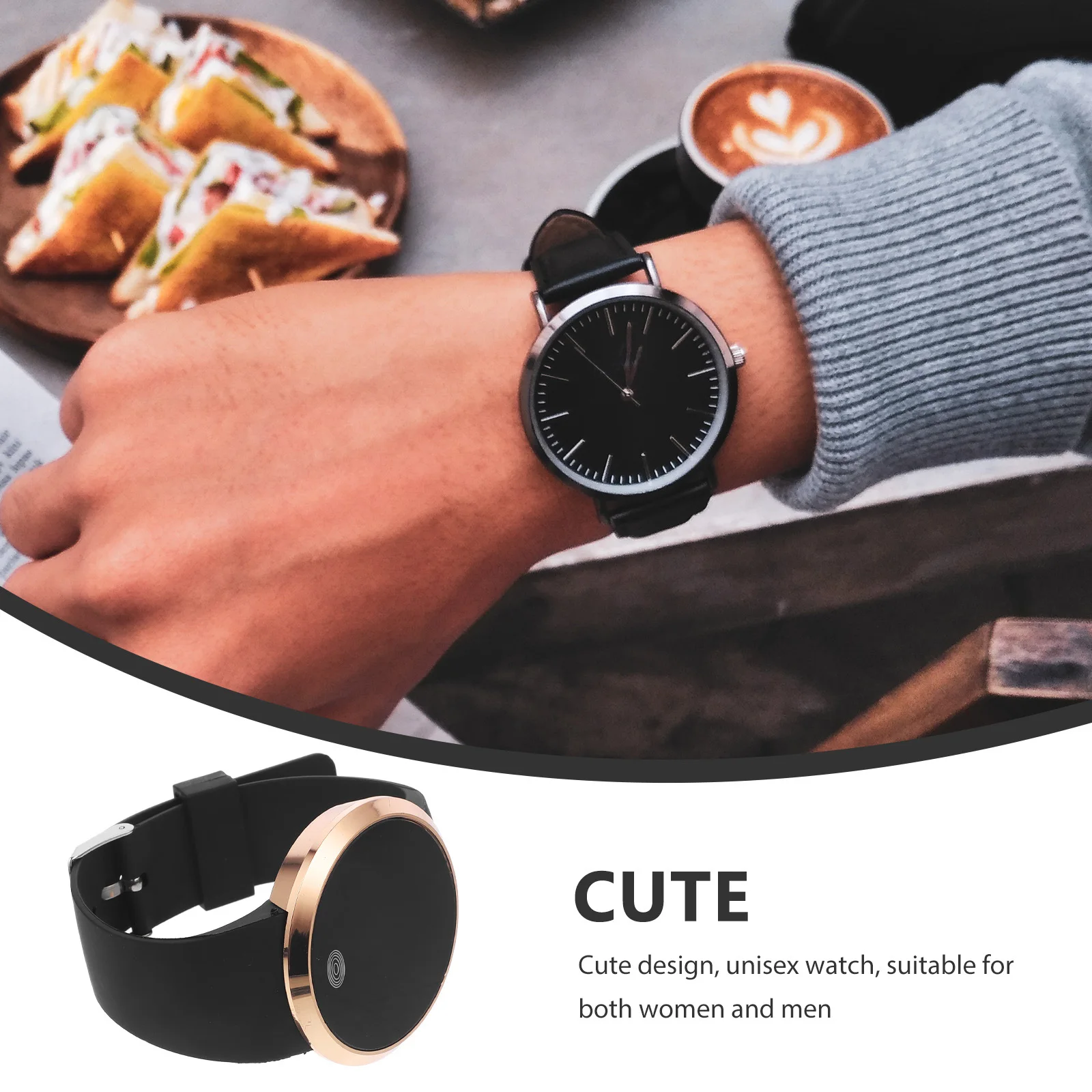 ساعة إلكترونية LED سوداء من البولي يوريثان بشاشة تعمل باللمس وشاشة عرض رقمية مصنوعة من خليط معدني للرجال والنساء أزياء للجنسين #3