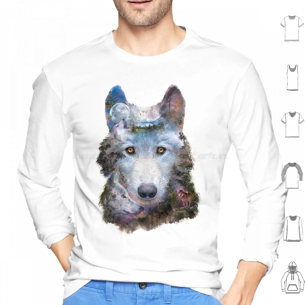 Surreal Hoodie Cotton Long Sleeve Wolves Nature Howling Howl Landscape Surreal Surrealism Wolf Art Wolf Lover Contemporary Art