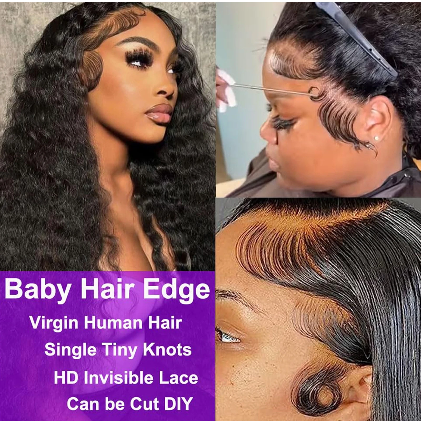 2 pçs bordas de renda cabelo do bebê 4 Polegada bordas de cabelo humano para mulheres laço suíço bordas encaracoladas tiras de cabelo do bebê linha fina cor preta natural