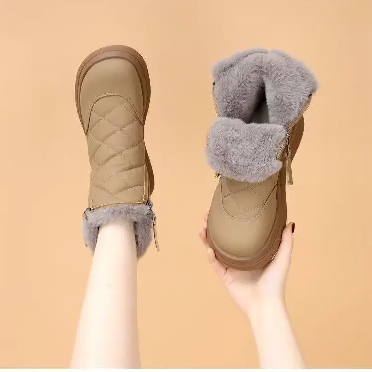 

Winter short snow boots, fur integrated short plush snow shoes, plush warm and non-slip winter boots women's shoes
