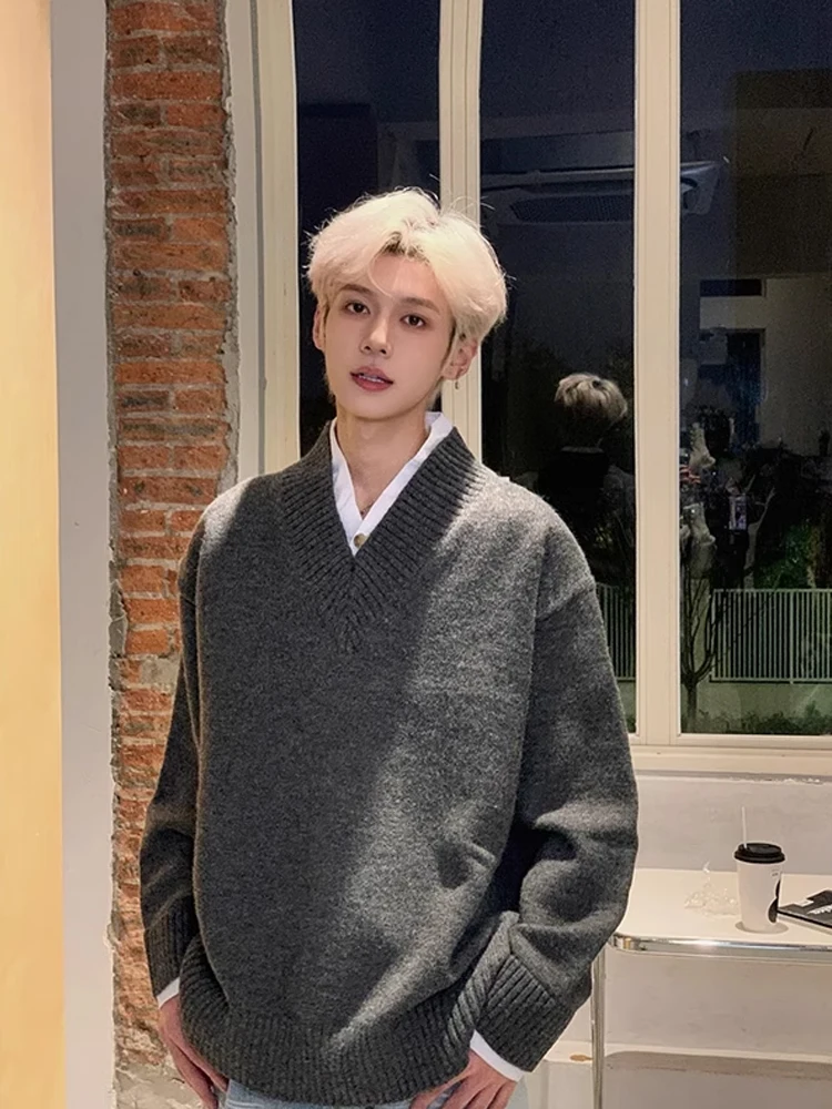 Men's V-Ne Knitwear Sweater Winter Lazy High-End Feeling Overhead Inner Wear Base Layer Casual Sle Polyester Fiber Long S...