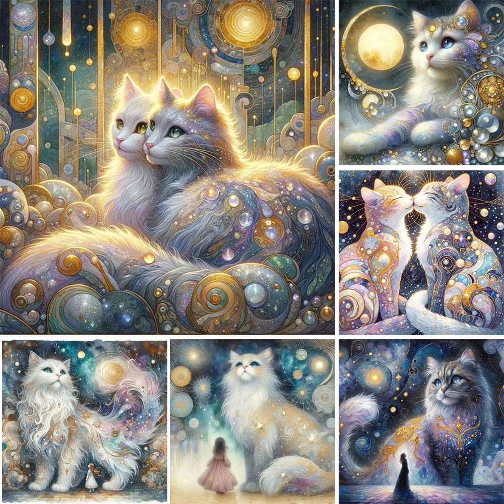 

Фантастическая картина с милым котом, полная квадратная/круглая дрель, 5D DIY алмазная живопись, алмазная вышивка, вышивка крестиком, домашний декор