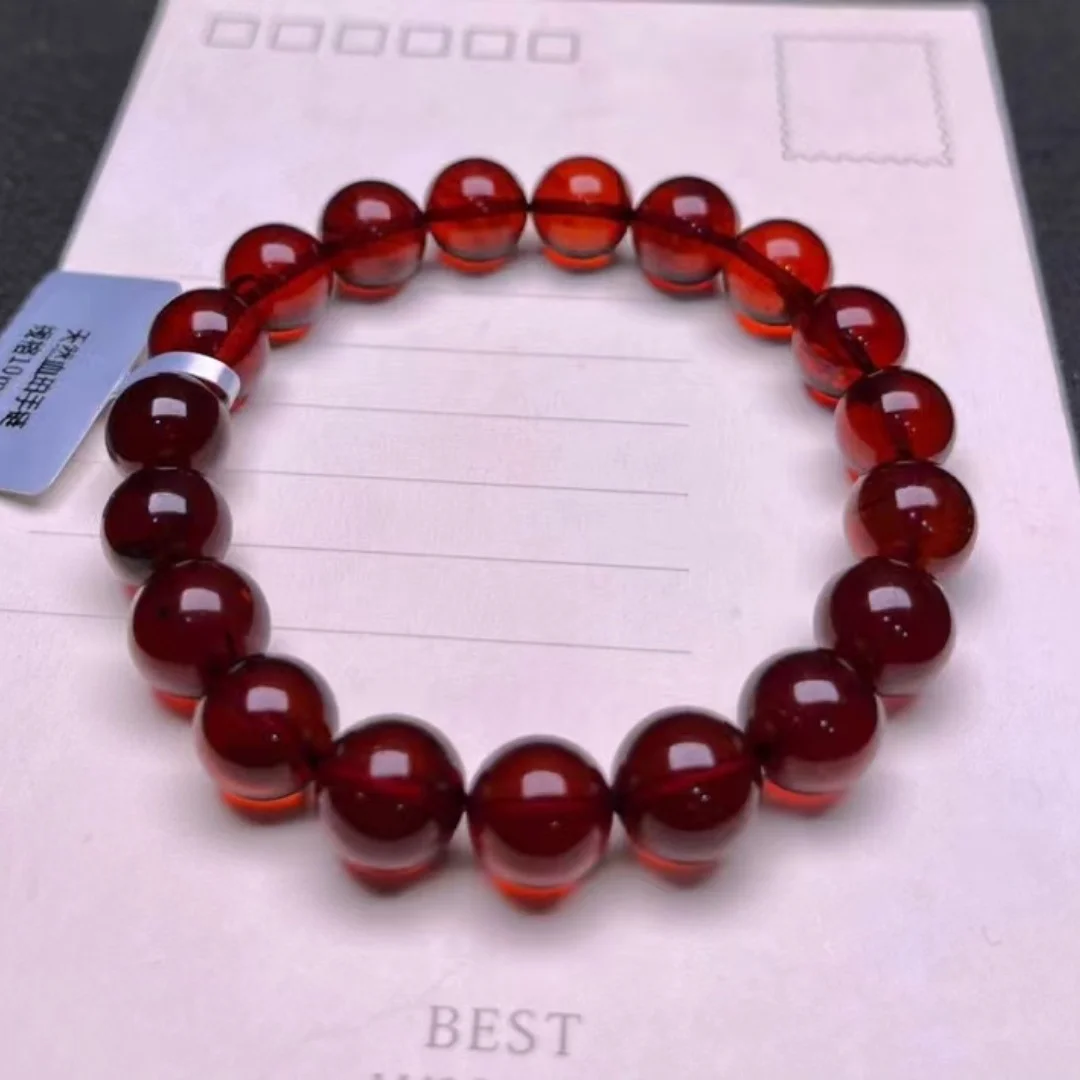 10mm Natural Blood Red Amber Round Beads Bracelet Stretch Women Amber Stretch Amber Bracelet Jewelry AAAAA